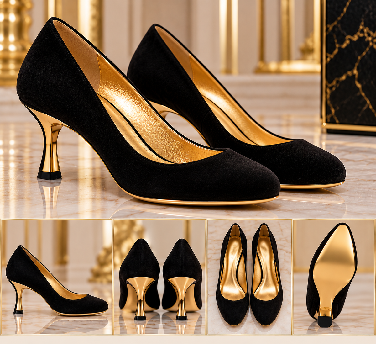 FARRAH PRIVÉ™ Black Suede Round-Toe Mid-Heel Pumps