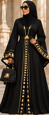 Farrah Privé Signature Pyramid Abaya — Black