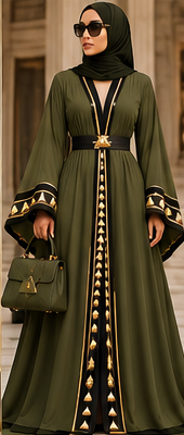 Farrah Privé Signature Pyramid Abaya — Olive