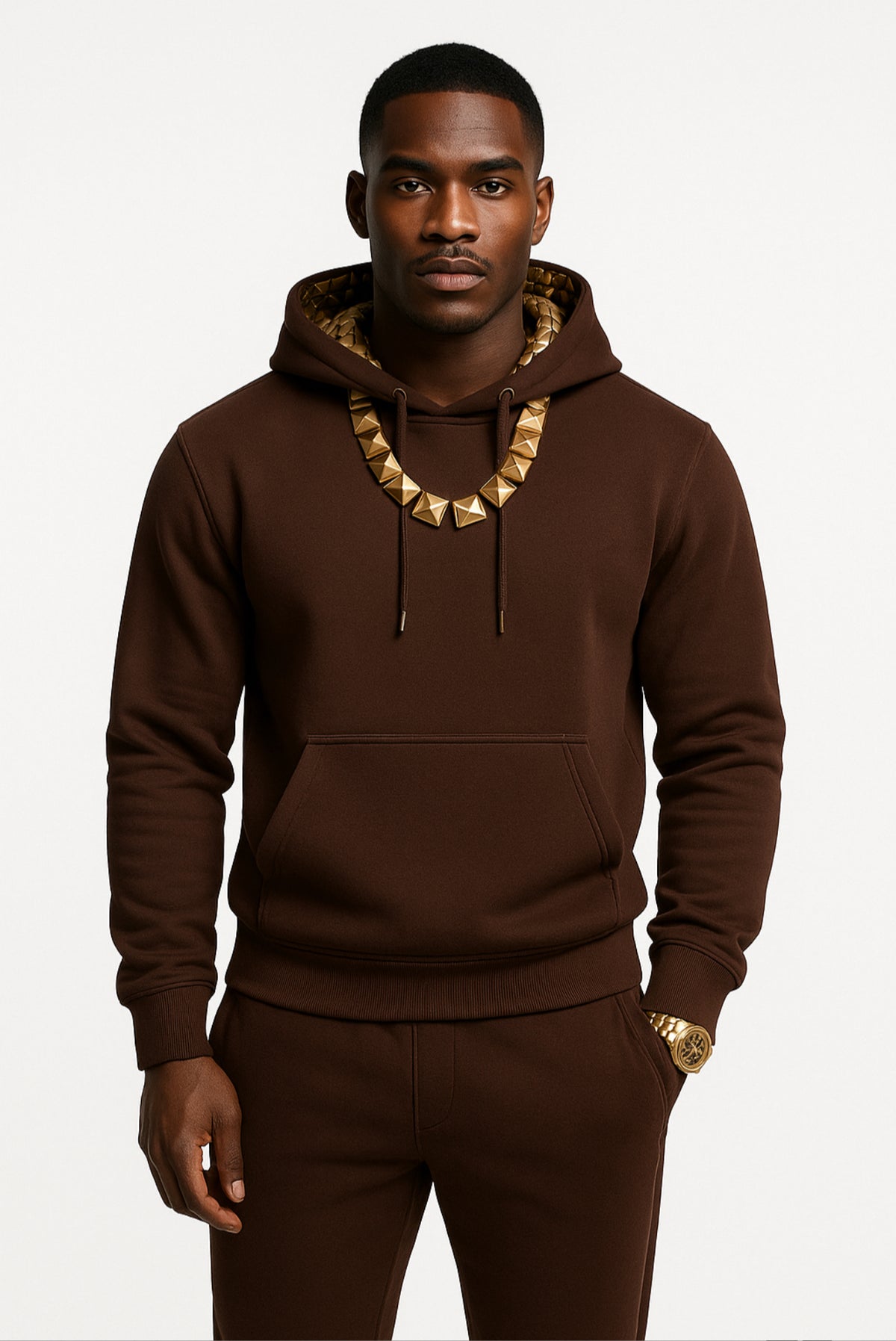 The Dynasty Luxe Jogger Set — Chocolate& Royal Gold