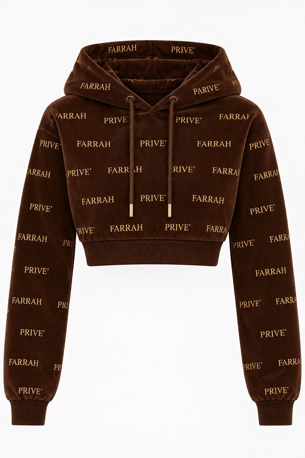 Farrah Privé™ Signature Monogram Cropped Hoodie — Chocolate
