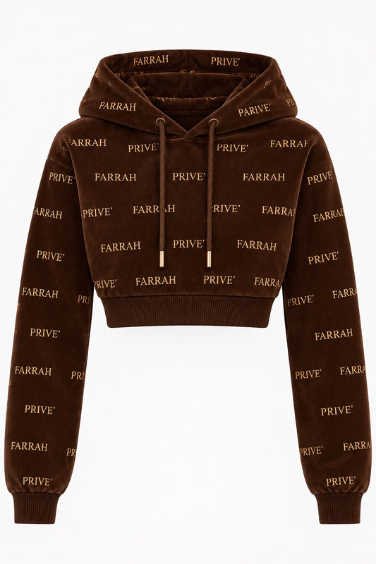 Farrah Privé™ Signature Monogram Cropped Hoodie — Chocolate