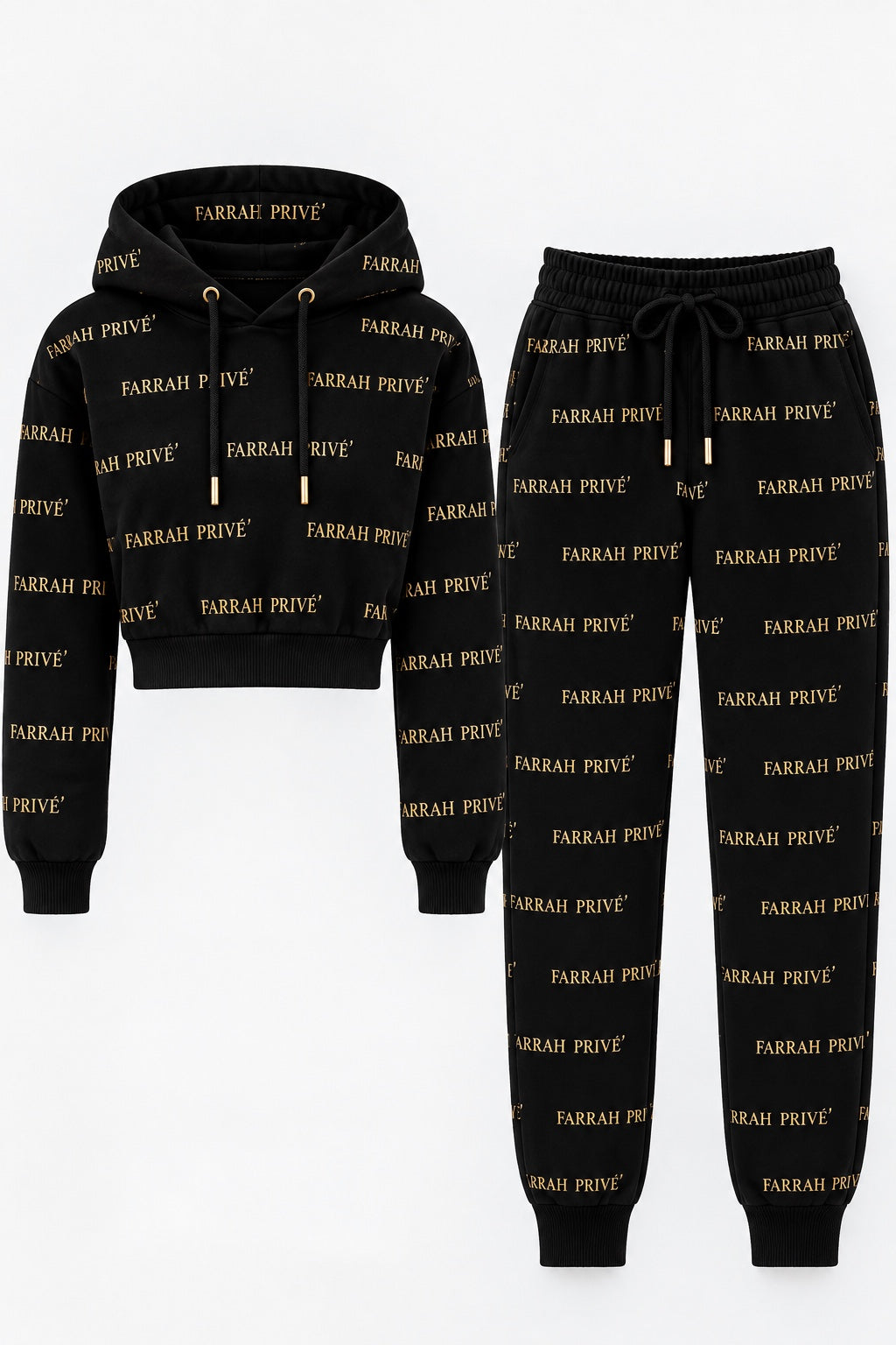 Farrah Privé™ Signature Monogram Hoodie & Jogger Set — Black