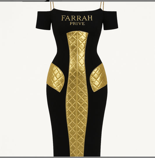 The Gilded Empress Dress — Noir Luxe & Royal Gold