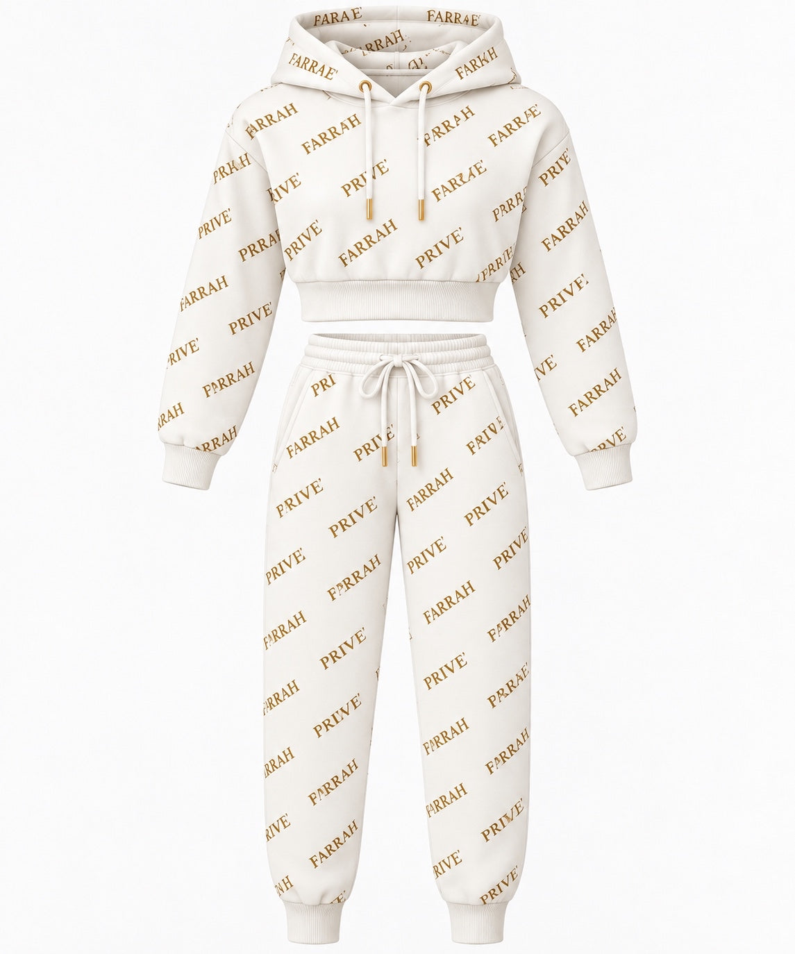 Farrah Privé™ Signature Monogram Cropped Hoodie & Jogger Set — Ivory