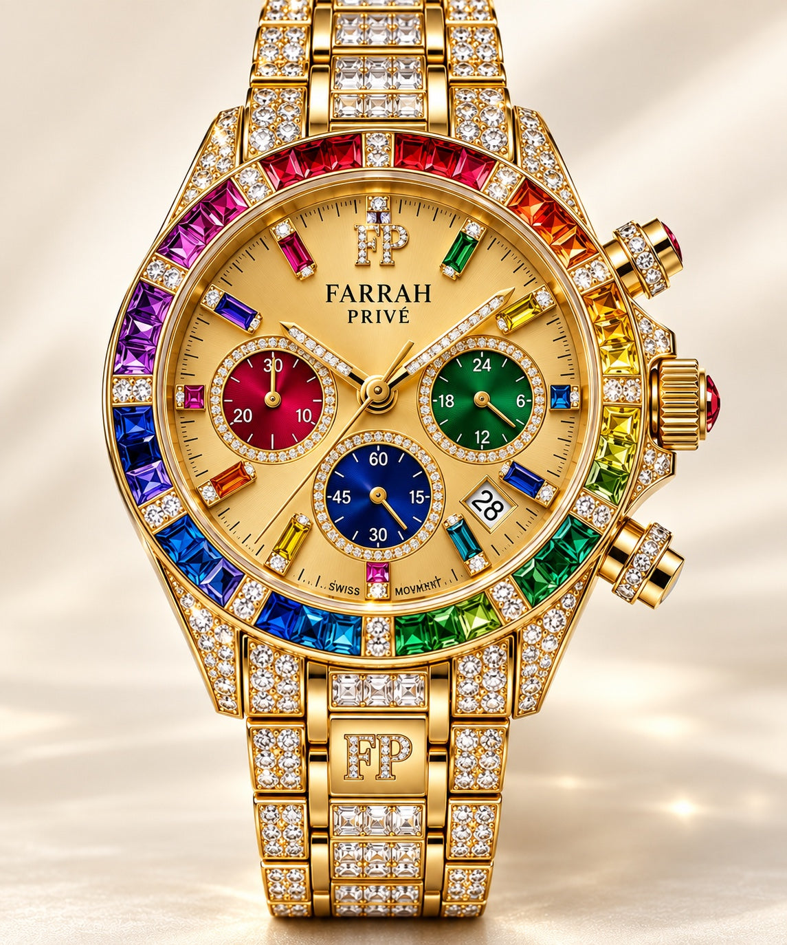 Farrah Privé™ Gold Multicolor Signature Chronograph Watch