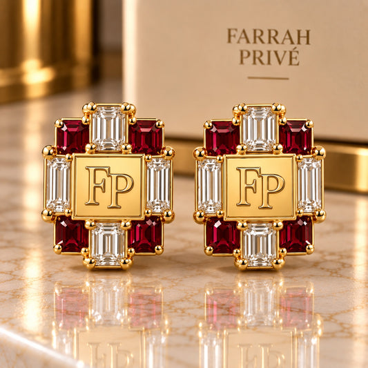 Farrah Privé W-10 Red & Clear Gold Signature Earrings