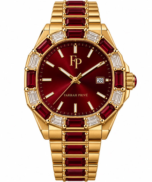 Farrah Privé W-10 Red & Clear Gold Signature Watch