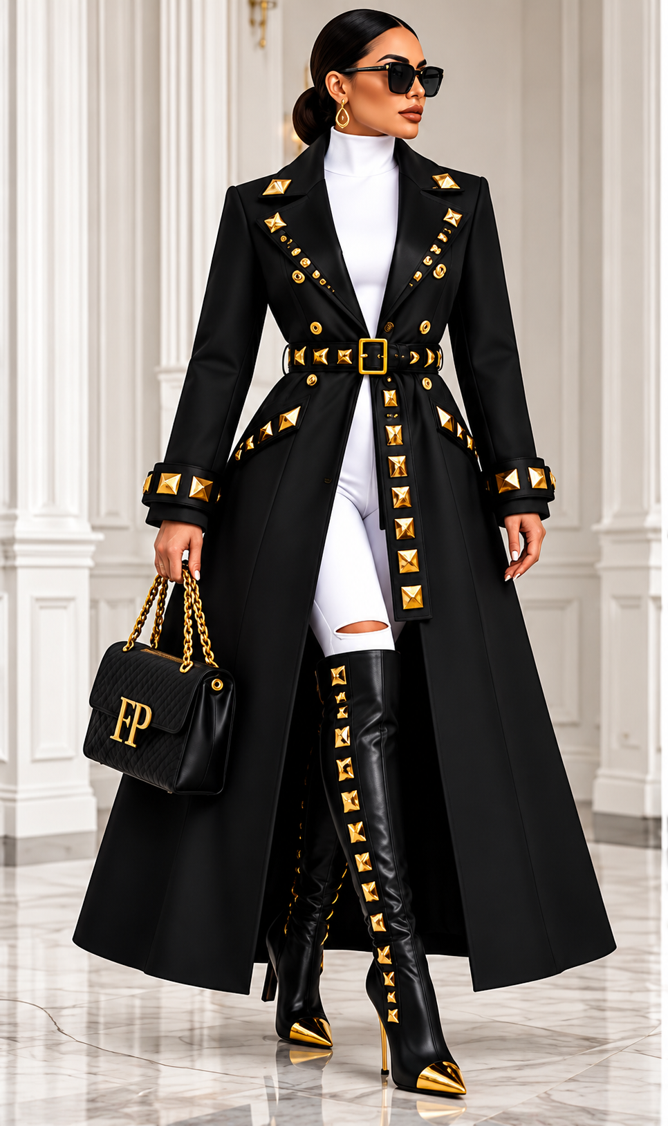 Farrah Privé™ Black Pyramid Signature Trench Coat