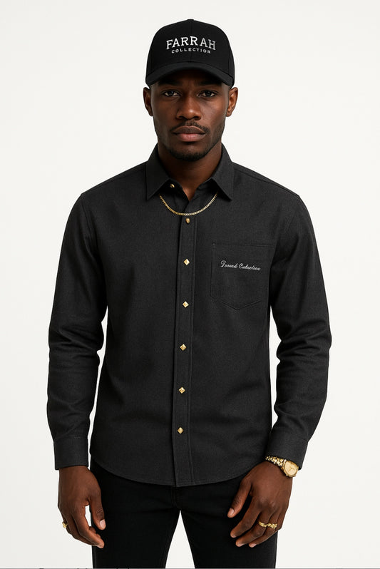 Farrah Collection Black Button-Up Shirt