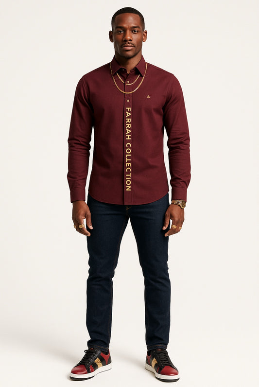 Farrah Collection Burgundy Button-Up Shirt