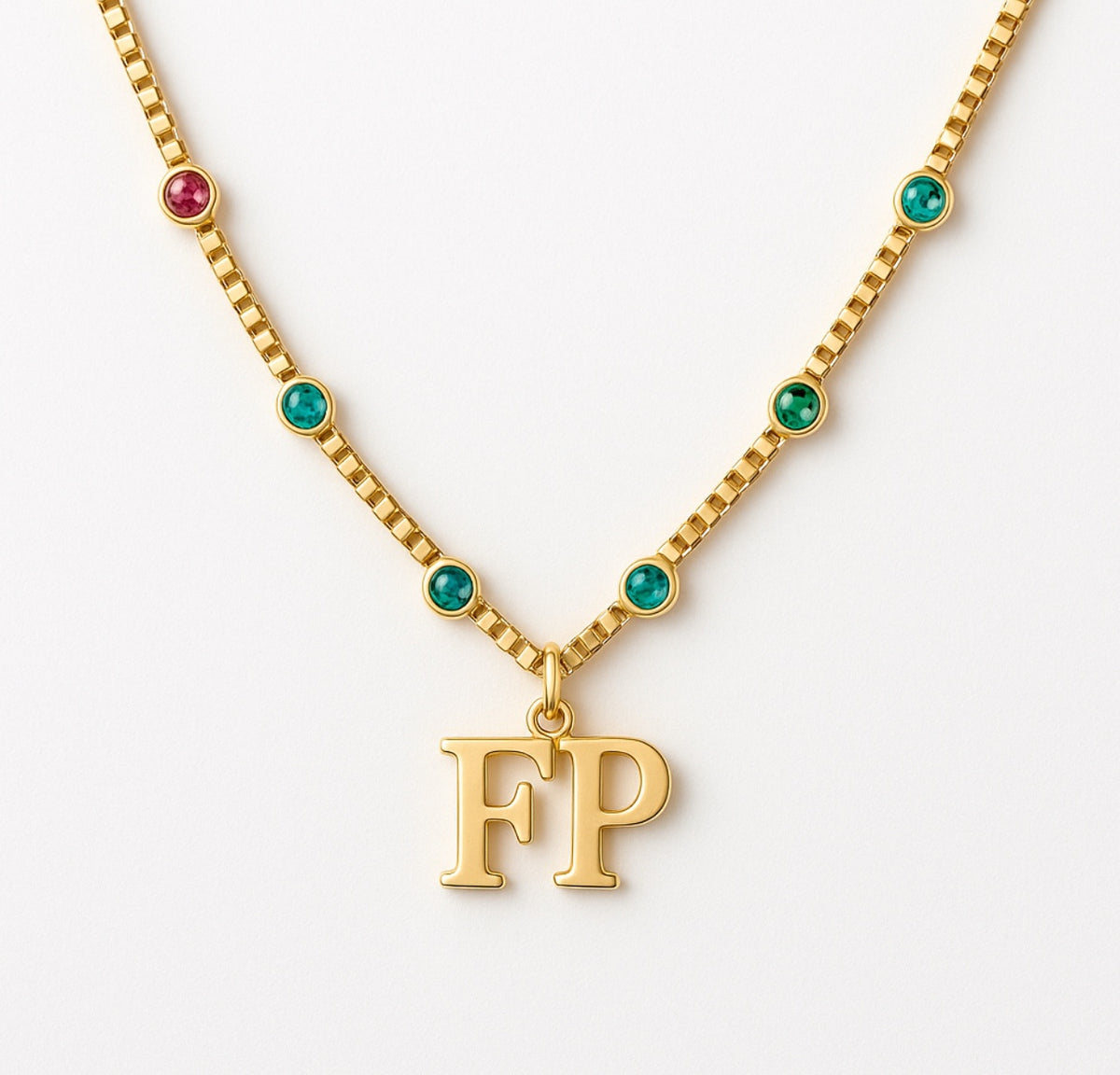 Farrah Privé multicolor gemstone FP pendant necklace