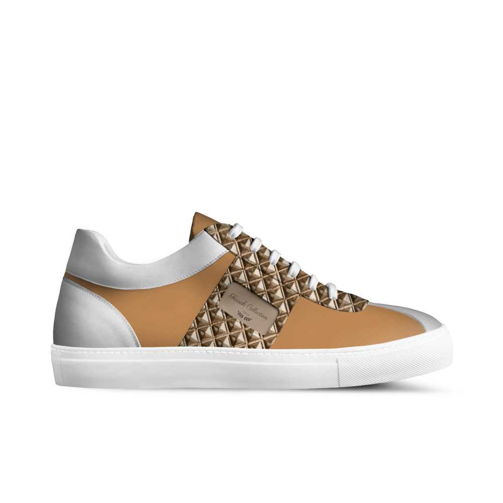 Farrah tan and white studded low-top sneaker