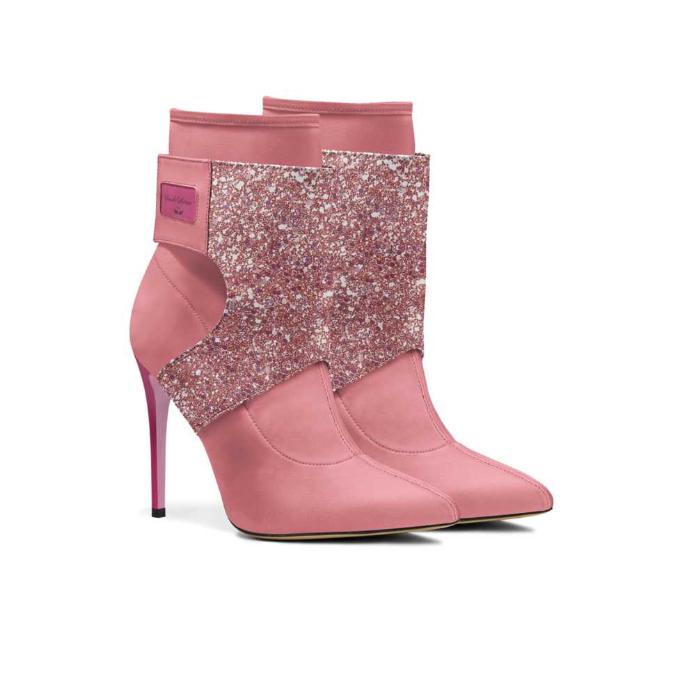 Farrah Collection pink glitter ankle boot quarter view