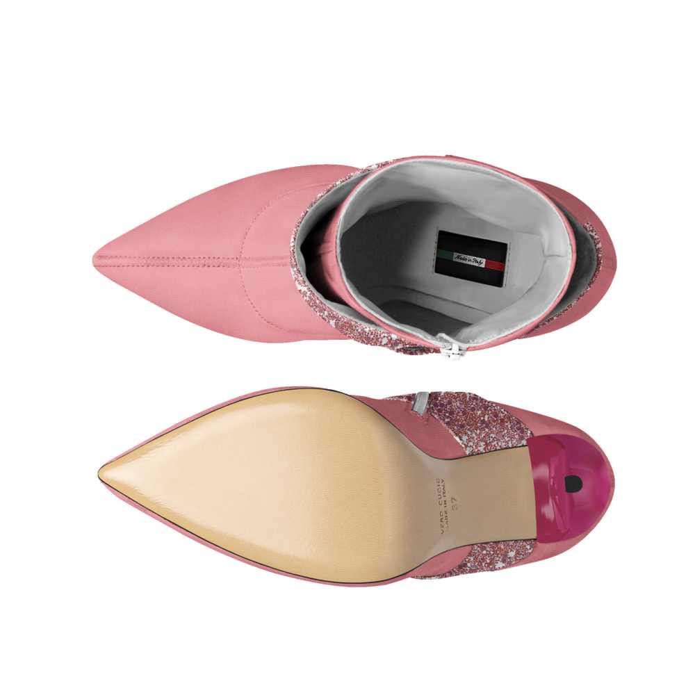 Farrah Collection pink glitter ankle boot top and sole view