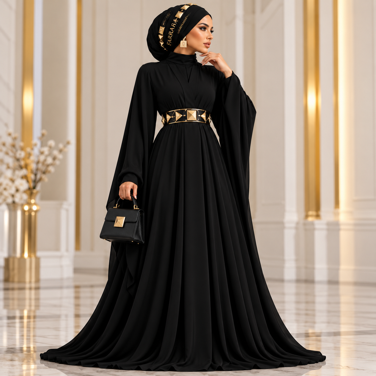 Farrah Privé Black Pyramid Signature Abaya Style I