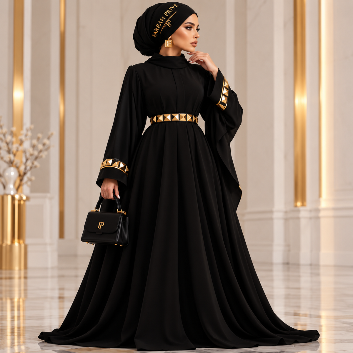 Farrah Privé Black Pyramid Signature Abaya Style II