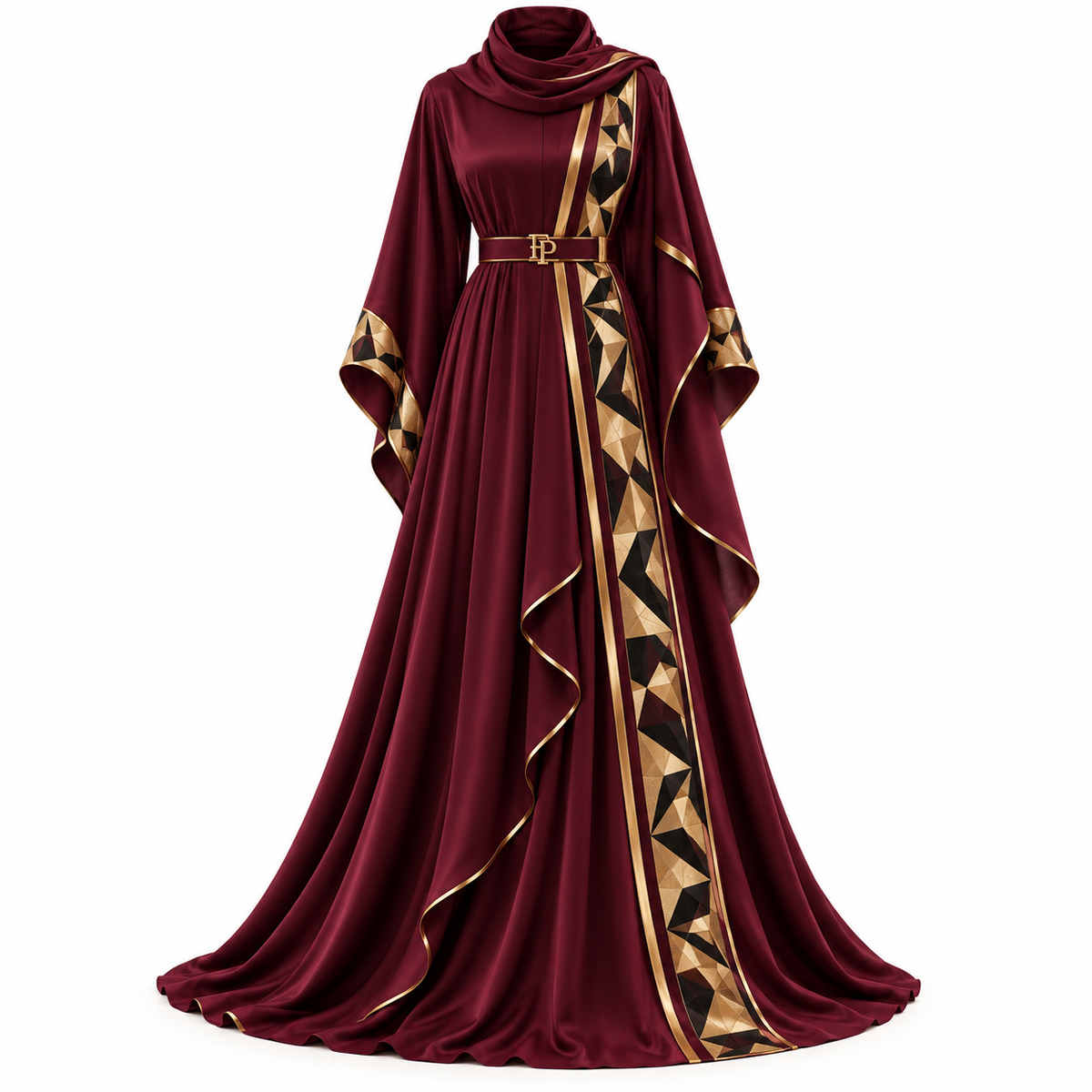 Farrah Privé Burgundy Gold Signature Abaya