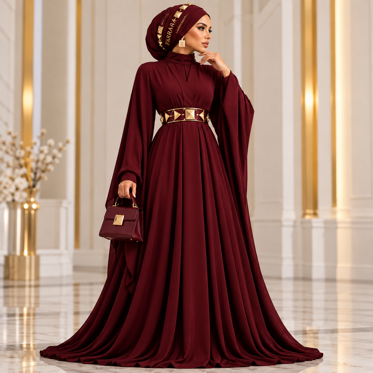 Farrah Privé Burgundy Pyramid Signature Abaya