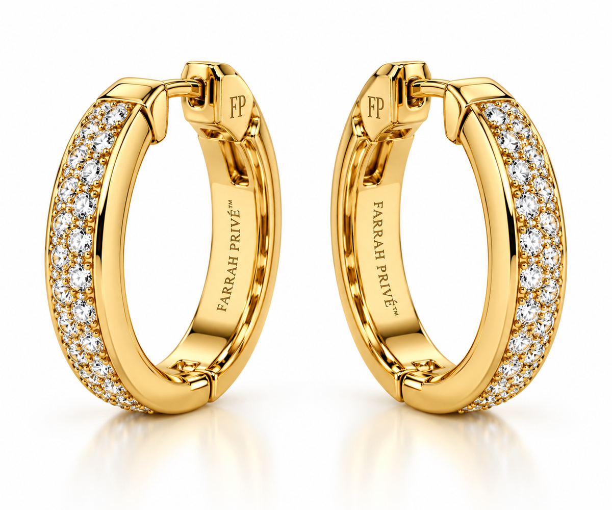 Farrah Privé™ Gold Signature FP Pavé Hoop Earrings