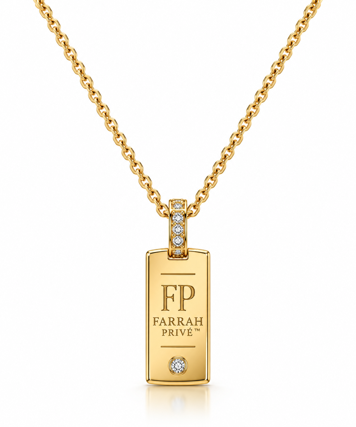 Farrah Privé gold signature FP pendant necklace with diamond detailing