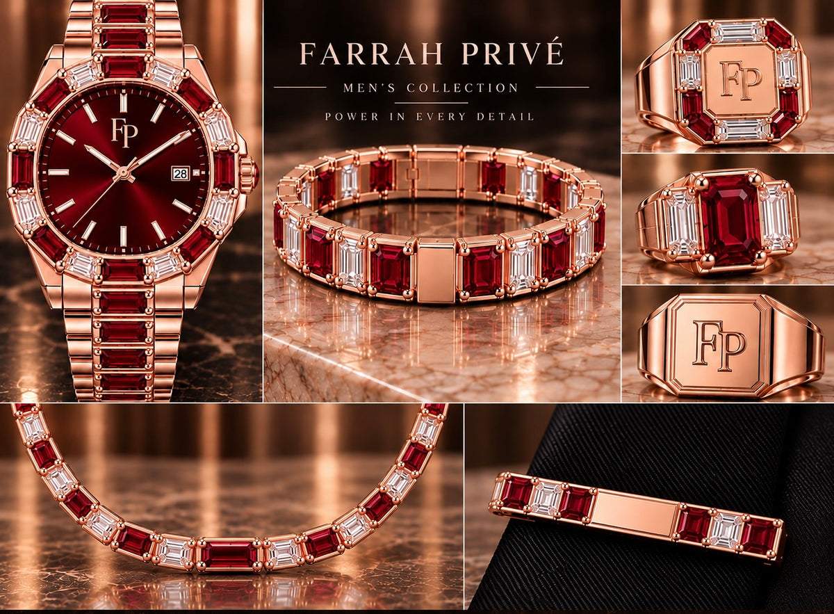 Farrah Privé™ Men's Rose Gold Red & Clear Signature Set