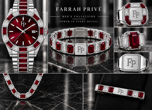 Farrah Privé™ Men's Silver Red & Clear Signature Set