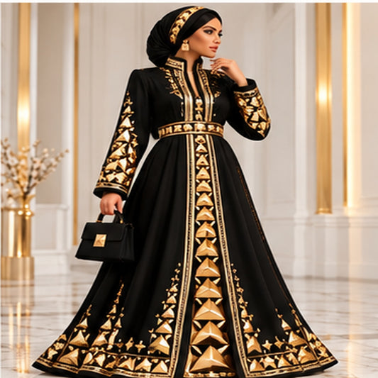 Farrah Privé Pyramid Signature Abaya Black/Gold