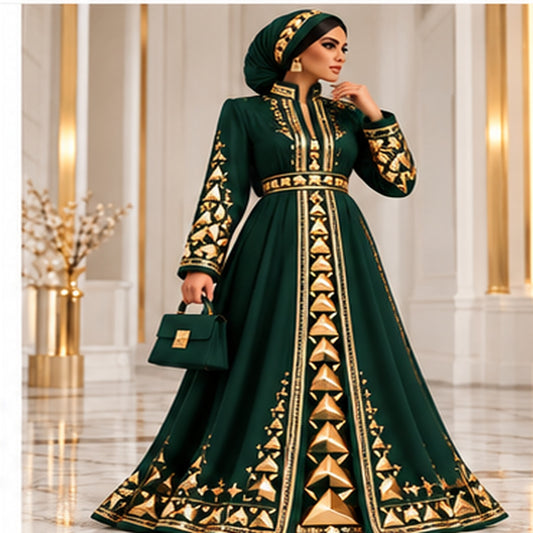 Farrah Privé Pyramid Signature Abaya Emerald/Gold