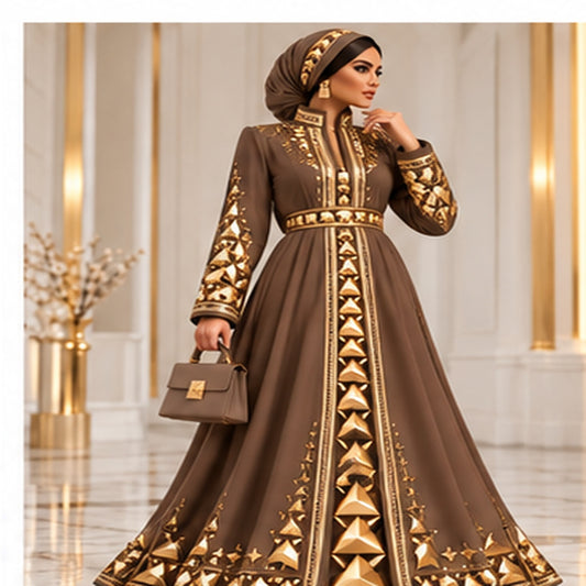 Farrah Privé Pyramid Signature Abaya Mocha/Gold