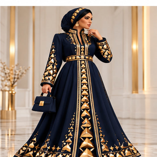 Farrah Privé Pyramid Signature Abaya Navy/Gold