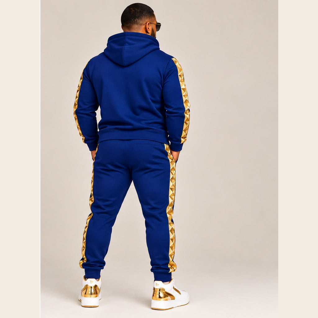 Farrah Privé royal blue and gold men's jogger set — back view
