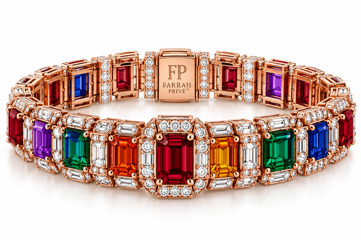 Farrah Privé ruby rainbow signature bracelet with multicolor gemstones and diamond detailing