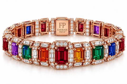 Farrah Privé ruby rainbow signature bracelet with multicolor gemstones and diamond detailing