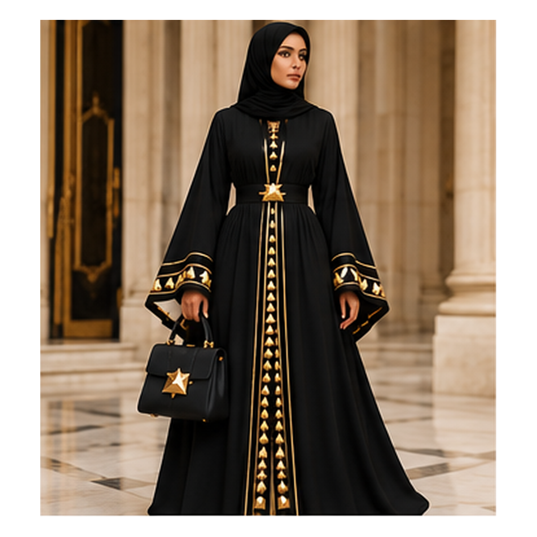 Farrah Privé Signature Pyramid Abaya — Black