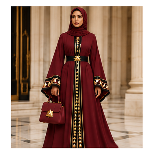 Farrah Privé Signature Pyramid Abaya — Burgundy