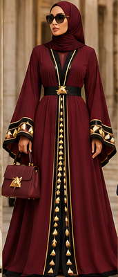 Farrah Privé Signature Pyramid Abaya — Burgundy