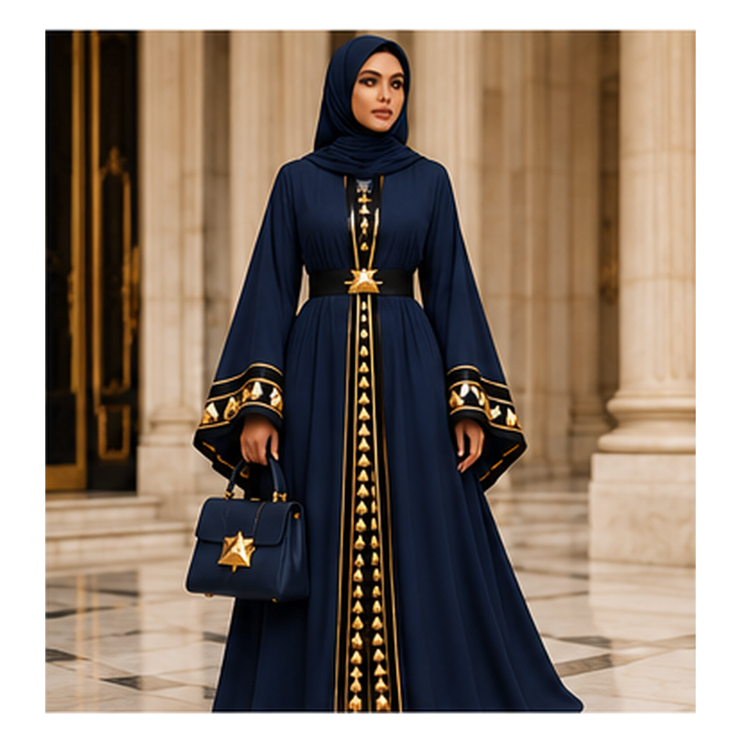 Farrah Privé Signature Pyramid Abaya — Navy