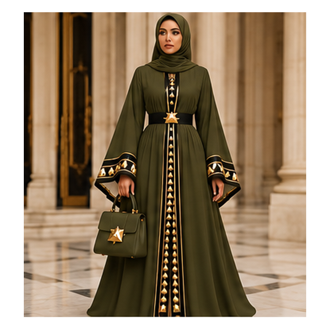 Farrah Privé Signature Pyramid Abaya — Olive