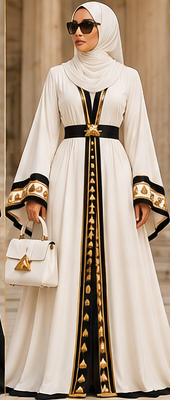 Farrah Privé Signature Pyramid Abaya — White