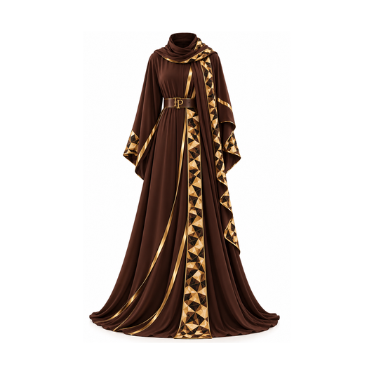 Farrah Collection Signature Gold Abaya - Chocolate Brown