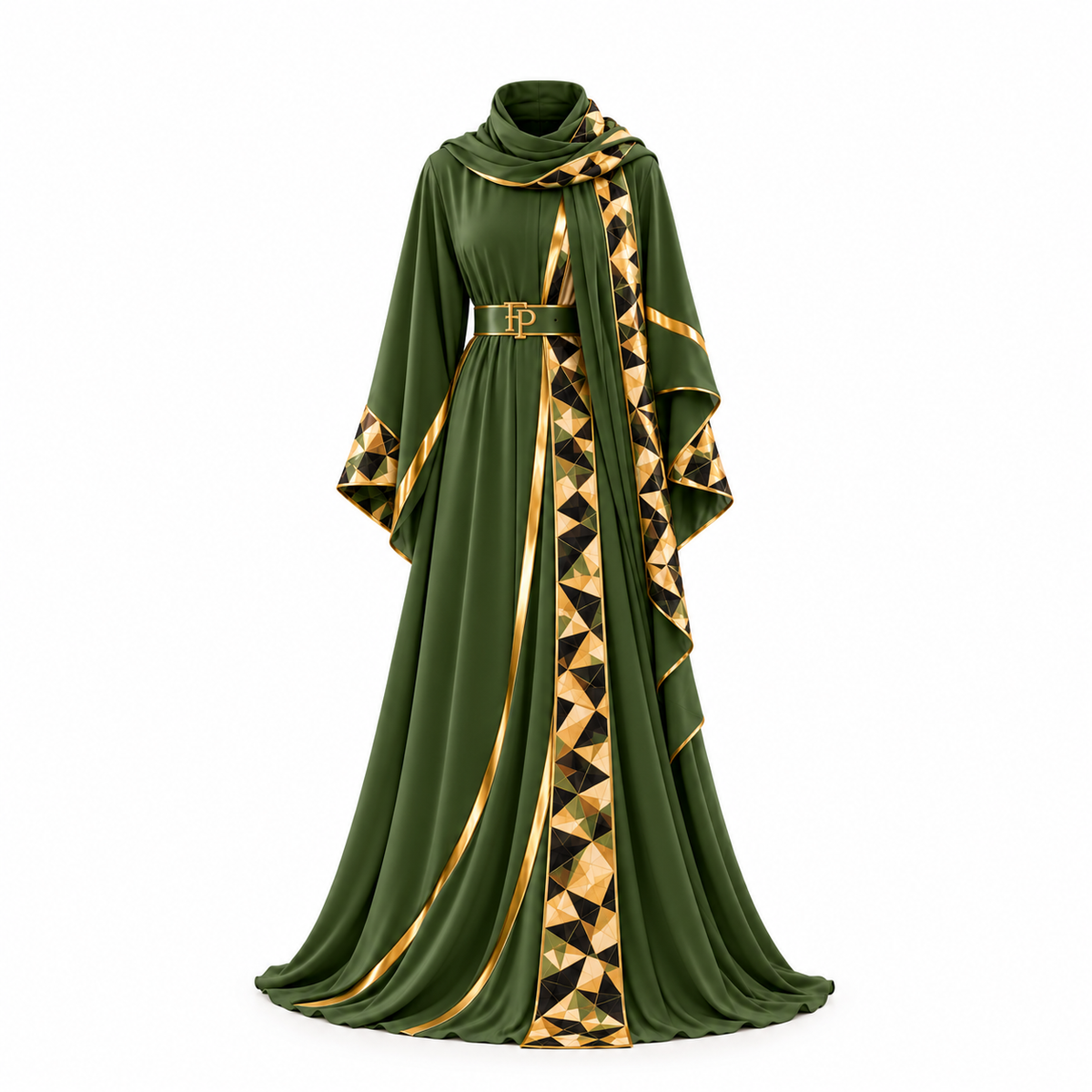 Farrah Collection Signature Gold Abaya - Emerald Green