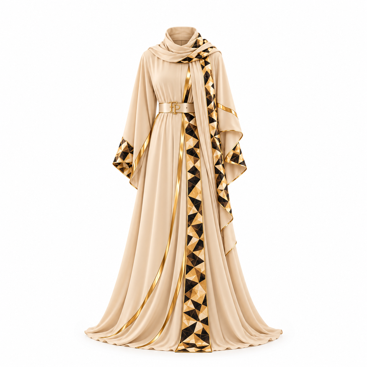 Farrah Collection Signature Gold Abaya - Ivory