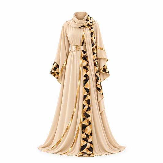 Farrah Collection Signature Gold Abaya - Ivory