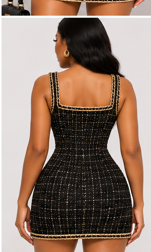 Farrah Privé Black tweed mini dress back on model