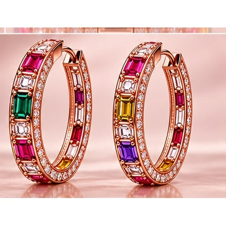 Farrah Privé™ Multicolor Signature Hoop Earrings — Rose Gold